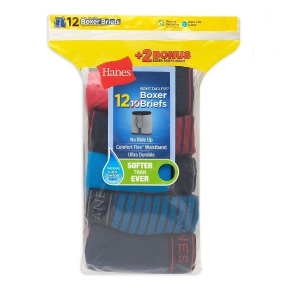 Boys Hanes Comfort Flex Ringer Boxer Brief Underwear, 12-Pack Size L - Picture 3 of 8